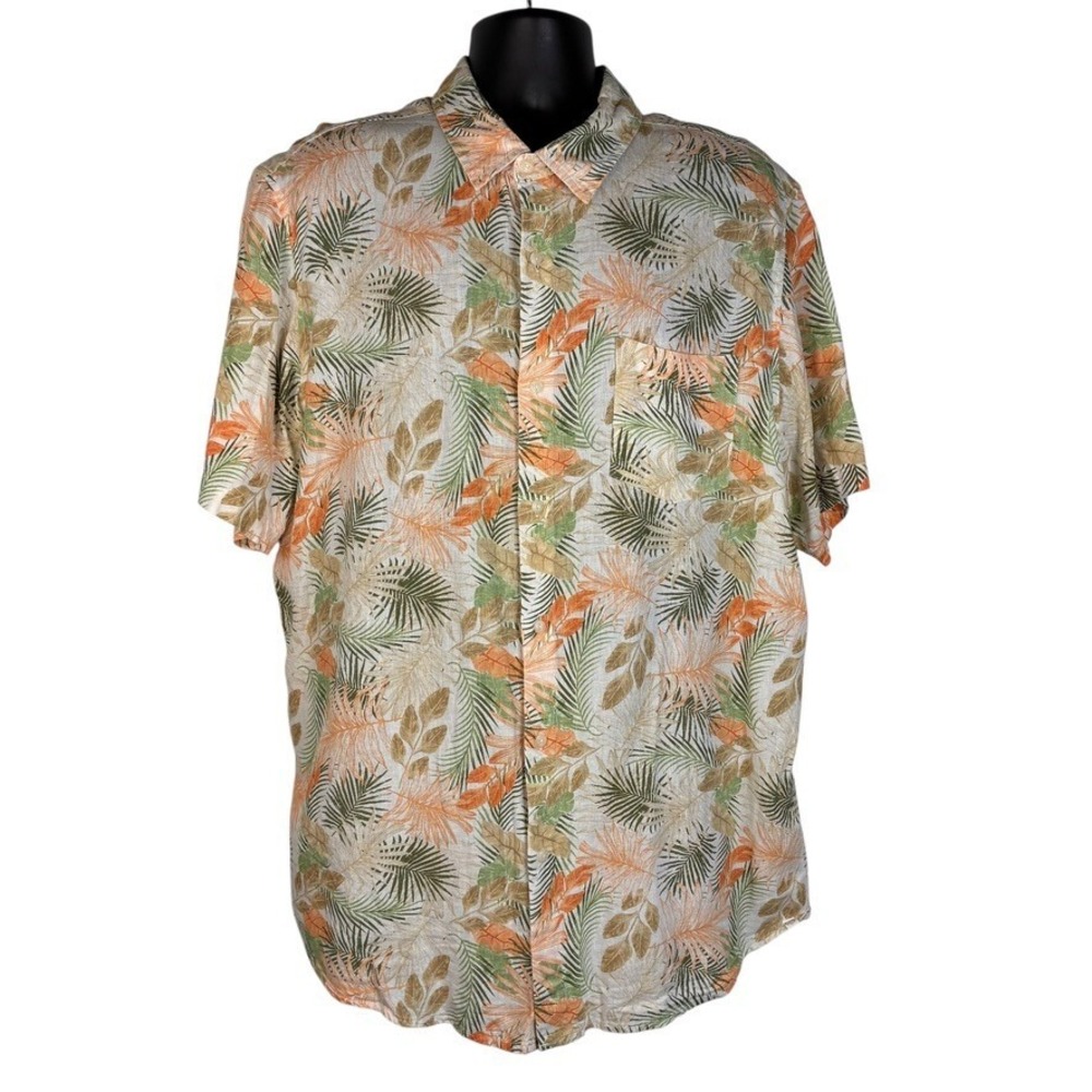 Chaps Seacoast Wash Short Sleeve‎ Floral Print Multi Shirt Linen Blend Men's XXL